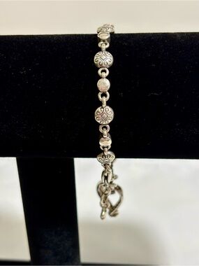 Vintage  Brighton Blair Heart Barrel Link Chain Charm Bracelet Silver Plated